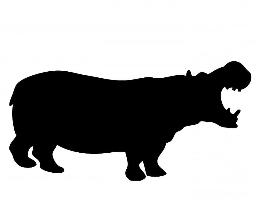 hipopótamo, animal, salvaje, fauna silvestre, negro, silueta, forma, contorno, boca, abierto, Art º