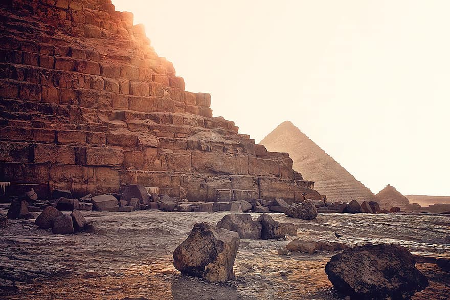 gurun, perjalanan, pariwisata, piramida, sahara, dromedar, Mesir, batu, kehancuran tua, tua, pemandangan