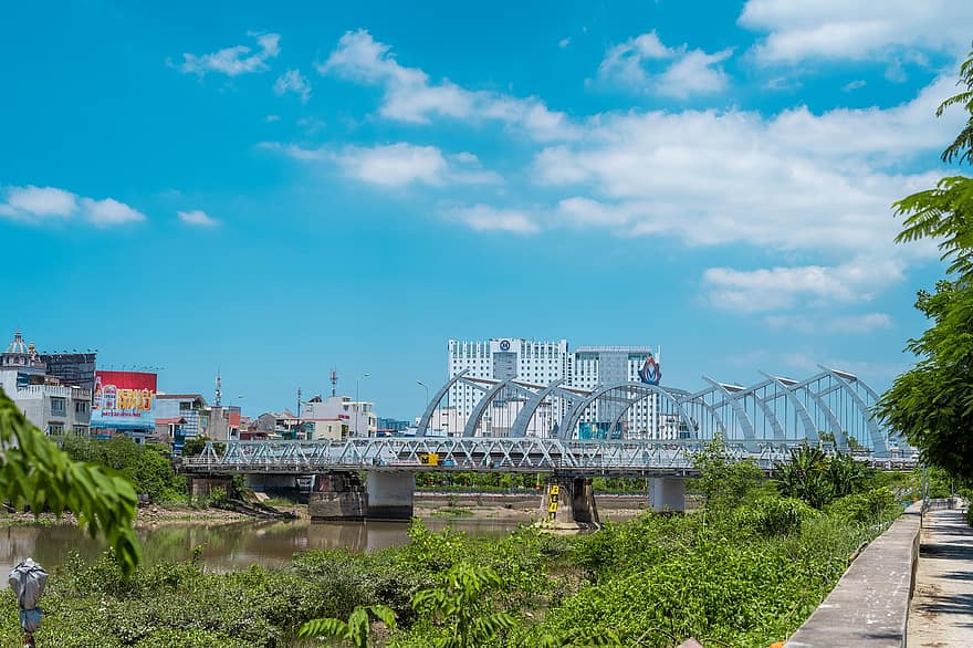 híd, város, Vietnam, infrastruktúra, tájkép