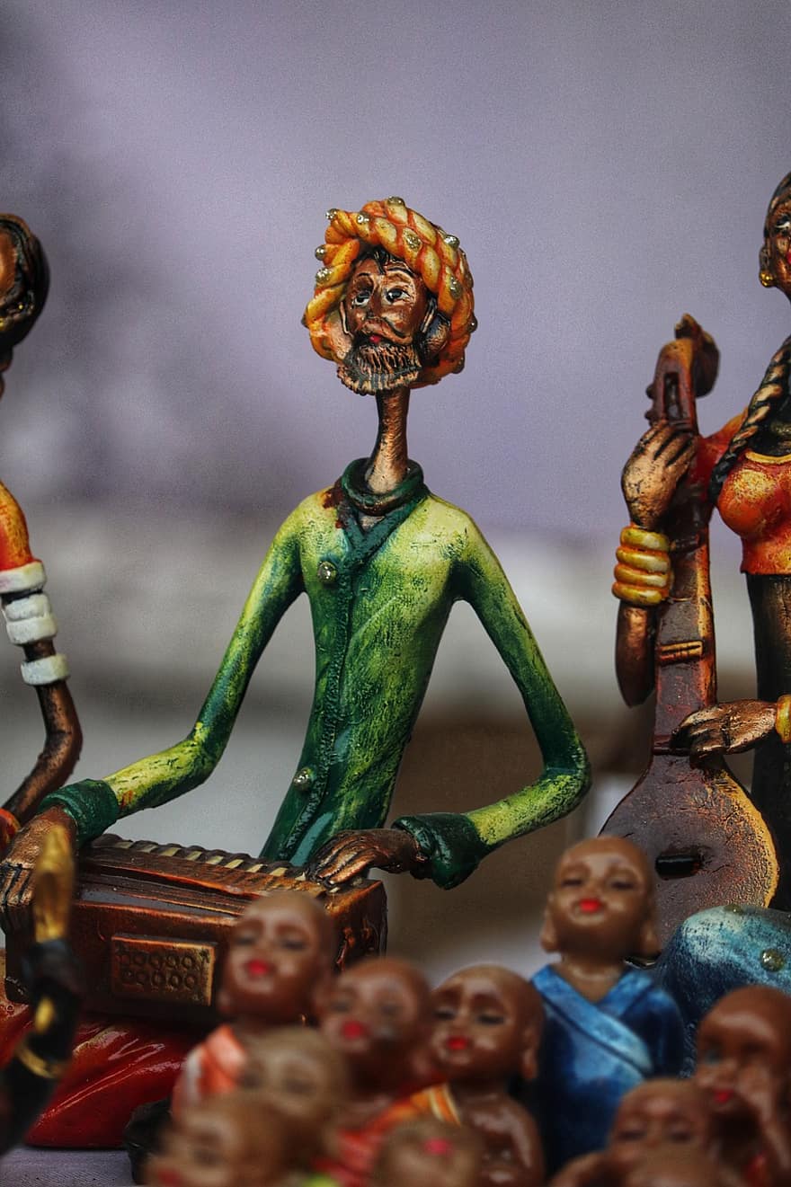 figurine, Figurine fatte a mano, artigianato, giocattolo, culture, figurina, uomini, multicolore, donne, piccolo, religione