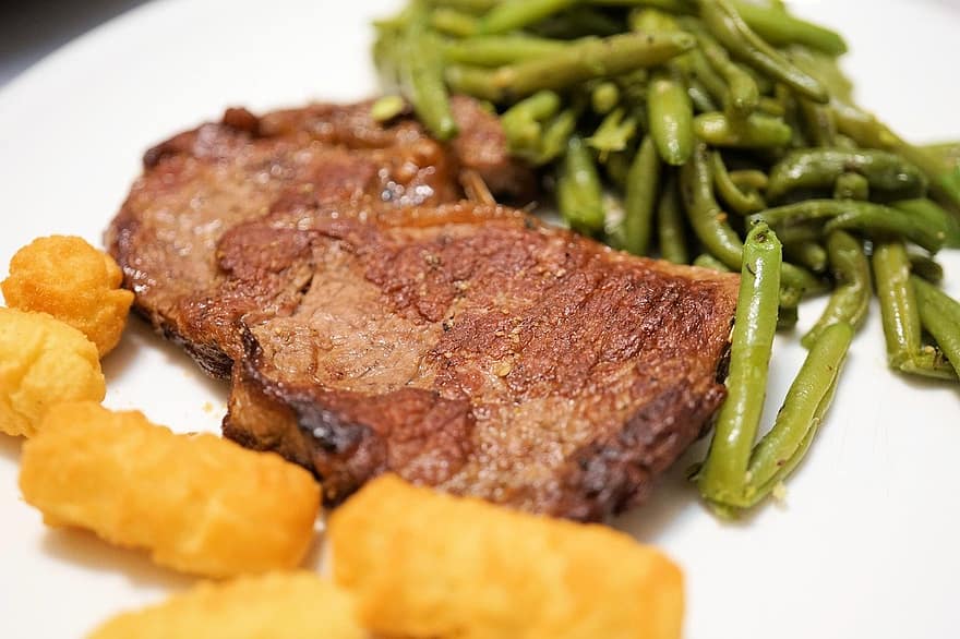 स्टेक, भोजन, खाना, थाली, मांस, भुना हुआ, बारबेक्यू, बबक, पकाया, स्वस्थ, पोषण