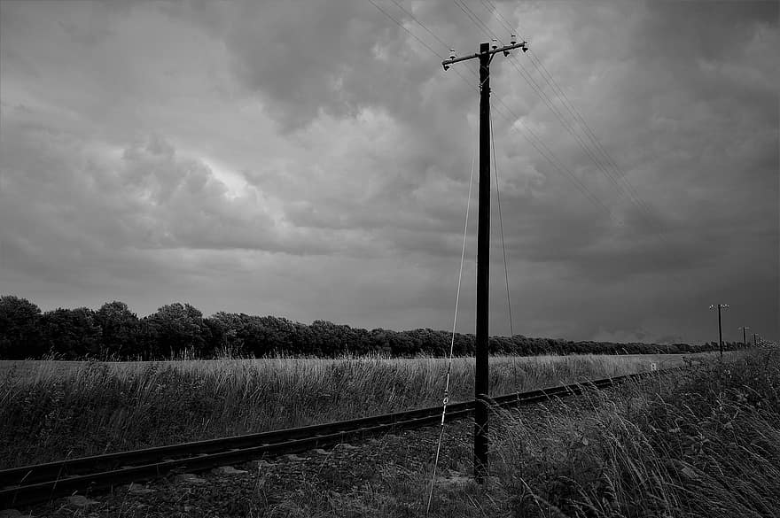 ferrocarril, camp, vies del tren, paisatge, rural, a l'aire lliure