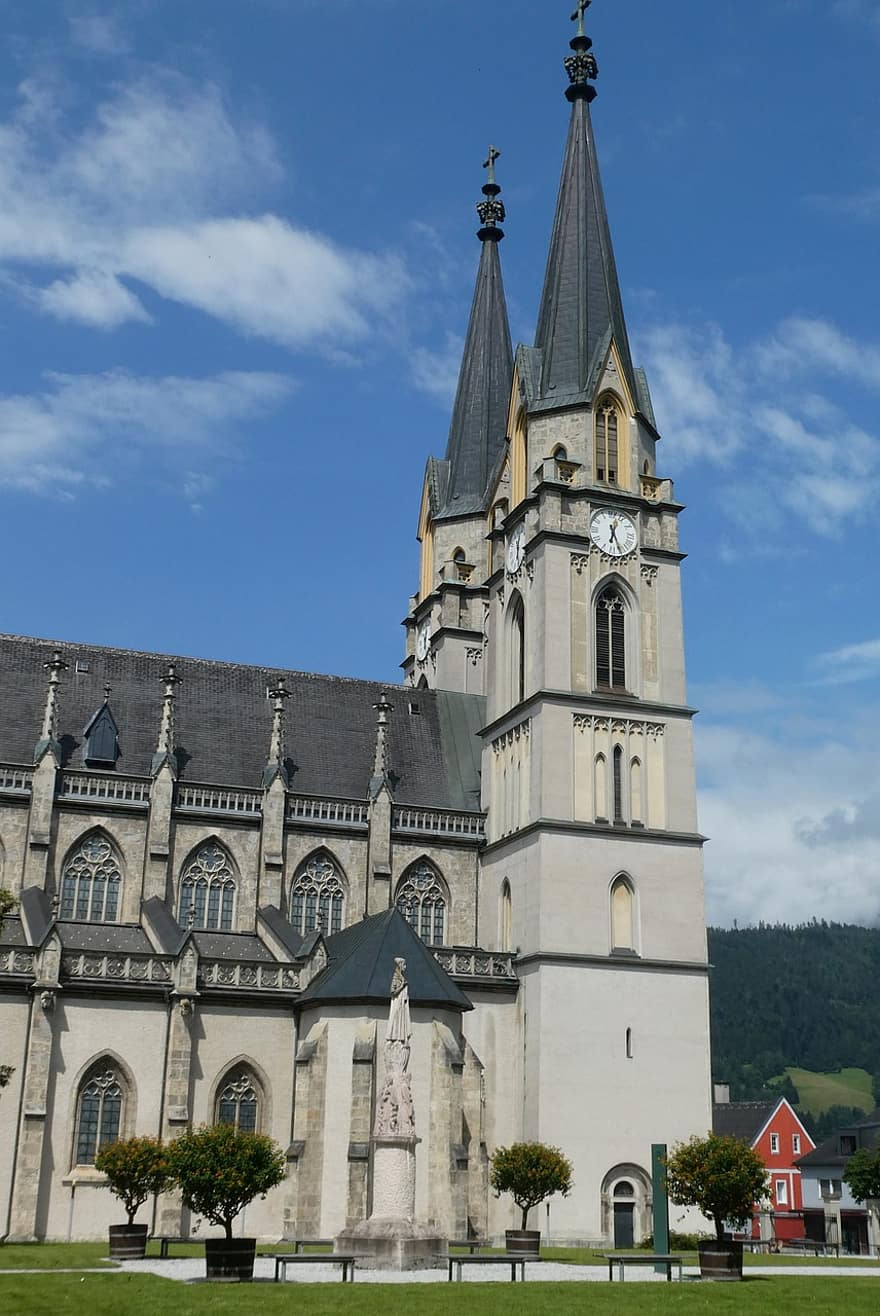 Iglesia, torre, abadía benedictina, San Blasio, Austria, abadía, arquitectura, cristianismo, religión, trabajo de construcción, iglesia de la abadía