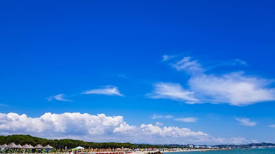 Albánie, pláž, letní, moře, modrá obloha