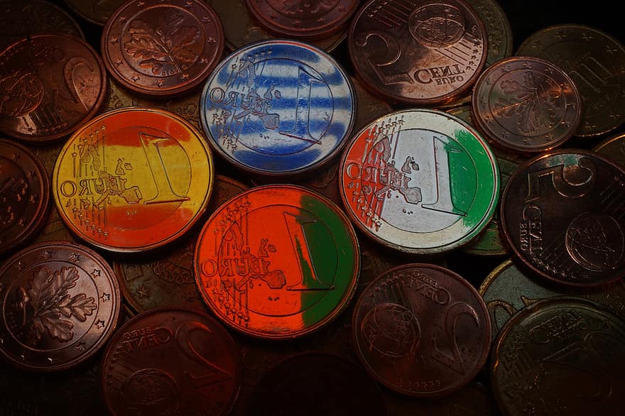 eurų, monetos, Portugalija, Graikija, Italija, Ispanija