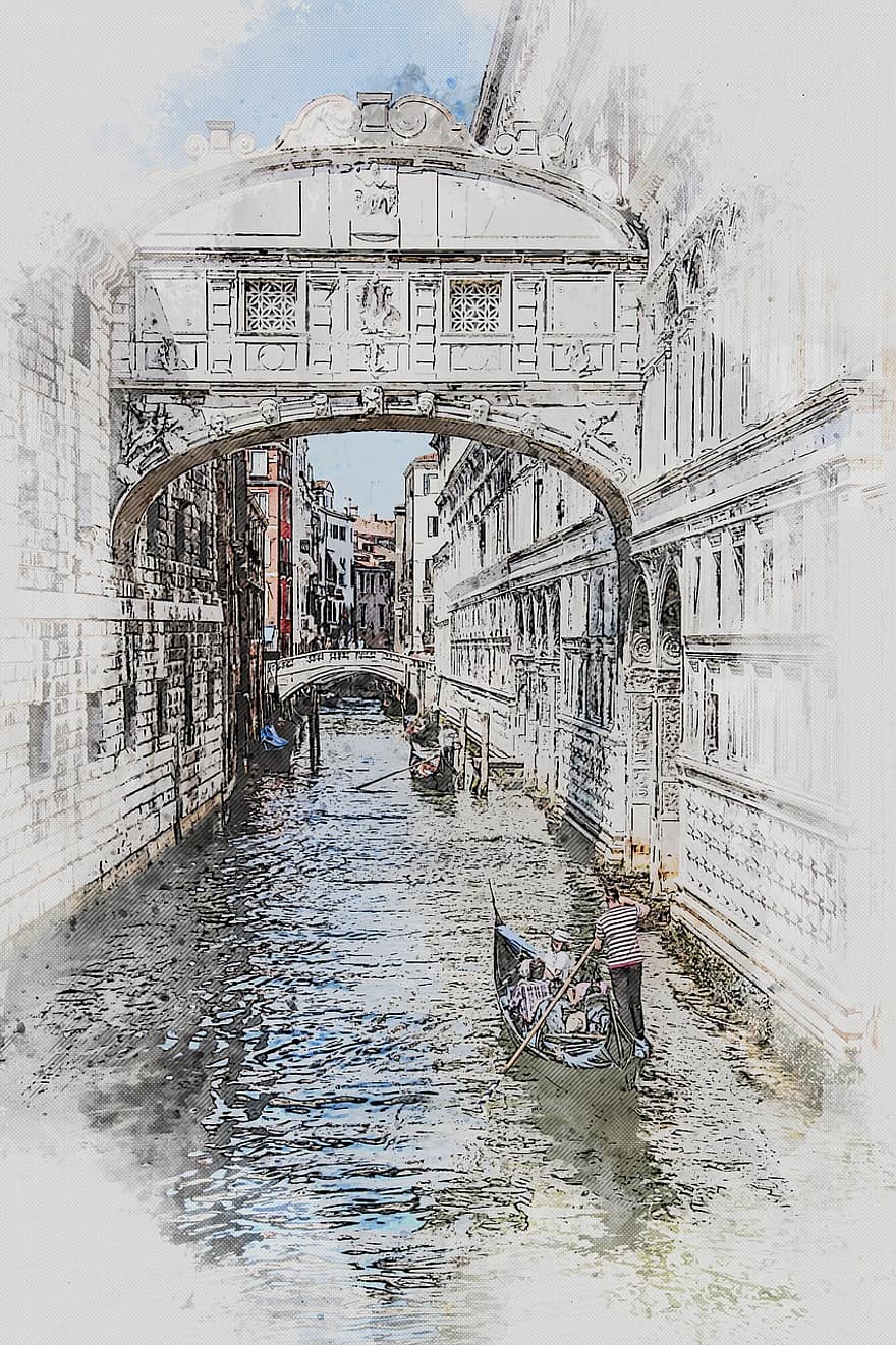 ため息橋、ヴェネツィア、イタリア、休暇、運河、水路、イタリアの、シティ、ベネチアン、ツーリスト、ヨーロッパ人
