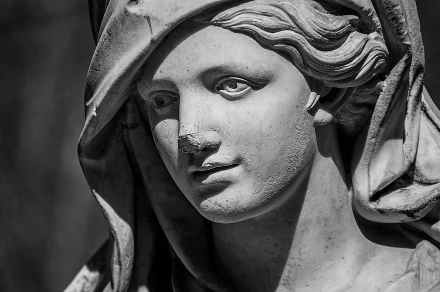 skulptur, kvinde, ansigt