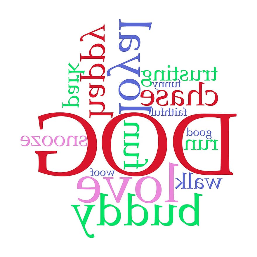犬、単語の雲、タグ、テキスト、フォント、定義、意味、ことば、愛、バディ