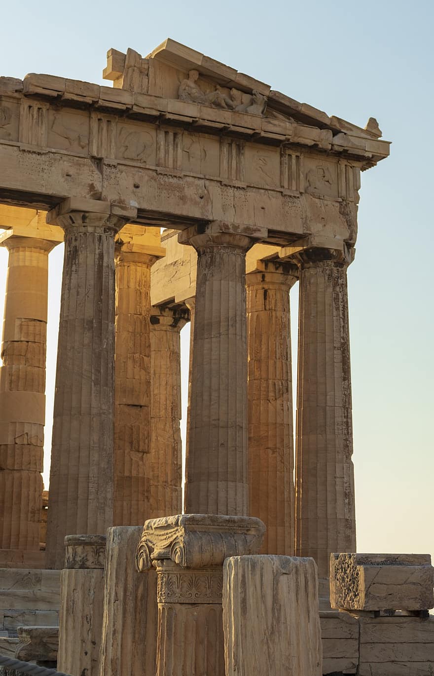 akropol, ruiner, pelare, byggnad, gammal byggnad, gammal, tempel, grekisk, historisk, landmärke, känd