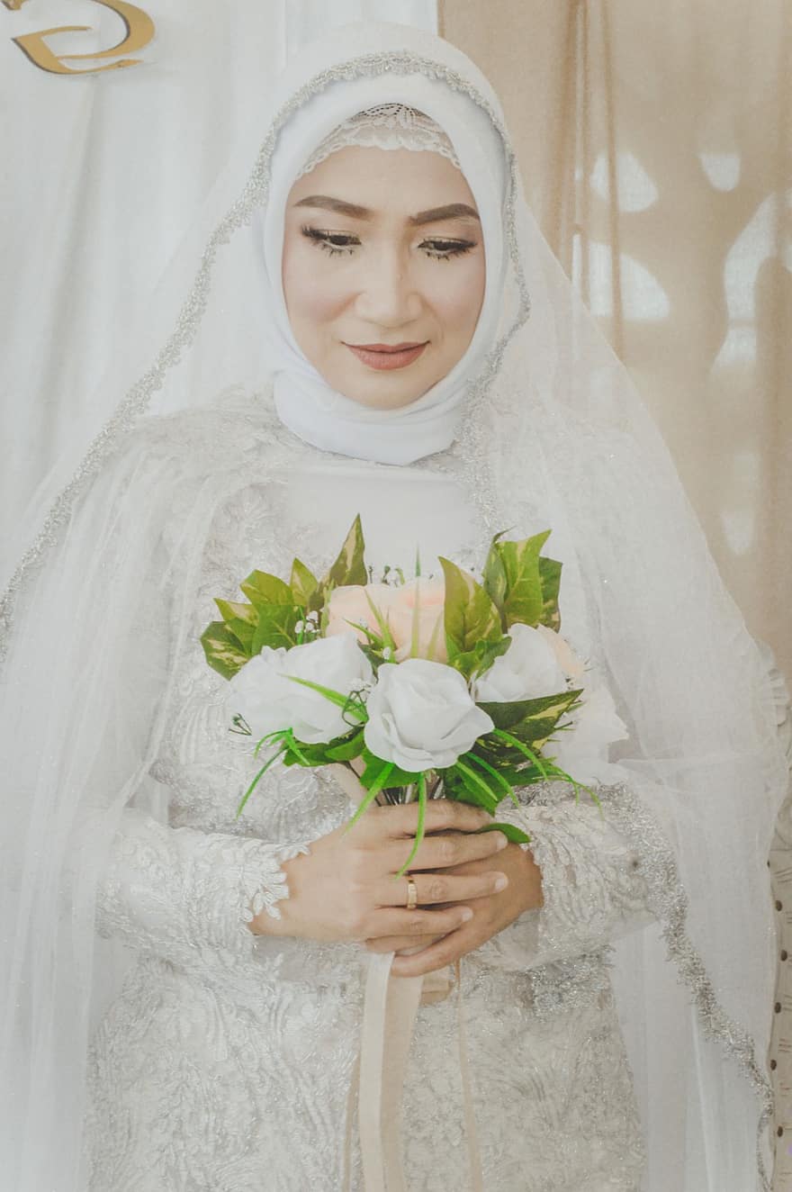 женщина, невеста, хиджаб, ислам, мусульманка, свадьба, свадебное платье, портрет, модель, женская модель, моделирование