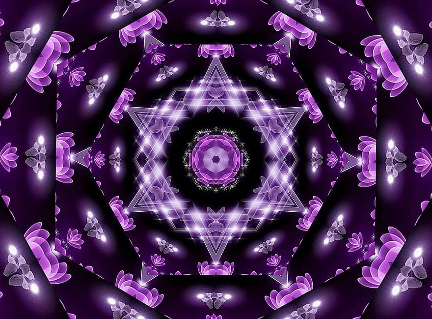 kaledoskop, hiasan berbentuk mawar, latar belakang ungu, seni abstrak, wallpaper ungu, pola, abstrak, latar belakang, dekorasi, Desain, ilustrasi