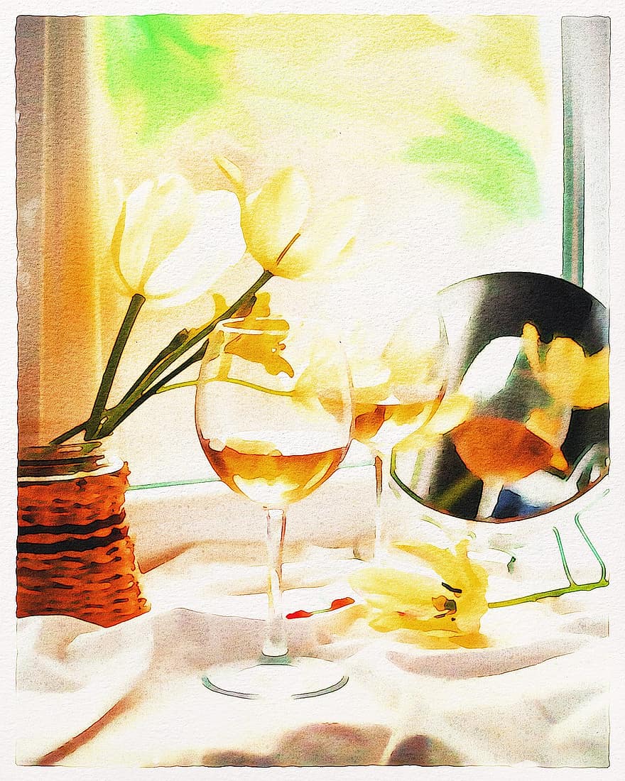 Watercolor Painting, Wine, Still Life, Drink, Party, Paint, Watercolour, Restaurant, Alcohol, French, France