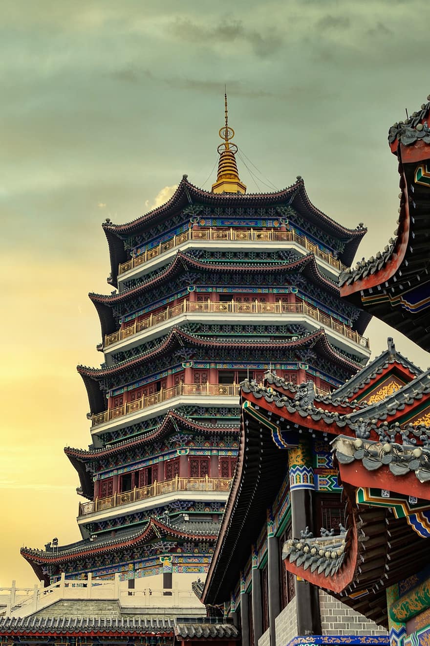 パゴダ、寺院、中国建築、仏教、建物、古代の、東、東山寺、貴陽、有名な場所、文化