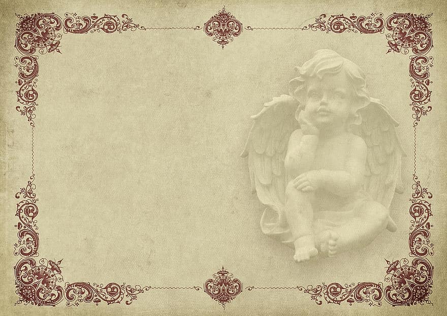 Angel, Frame, Paper, Ornament, Vintage, Design, Background, Noble, Copy Space, Little Angel, Stone Figure