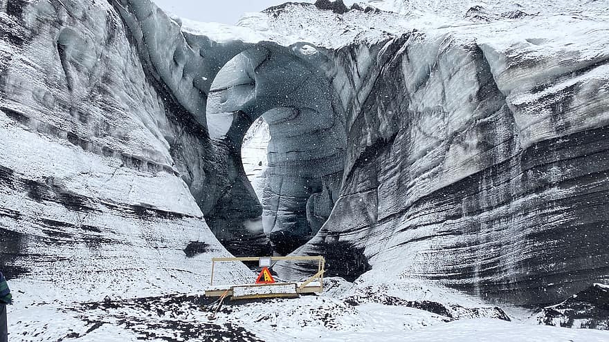 Ледяная пещера Катла, утес, снег, Исландия, пейзаж, ледяная пещера, горная порода, зима, снежно