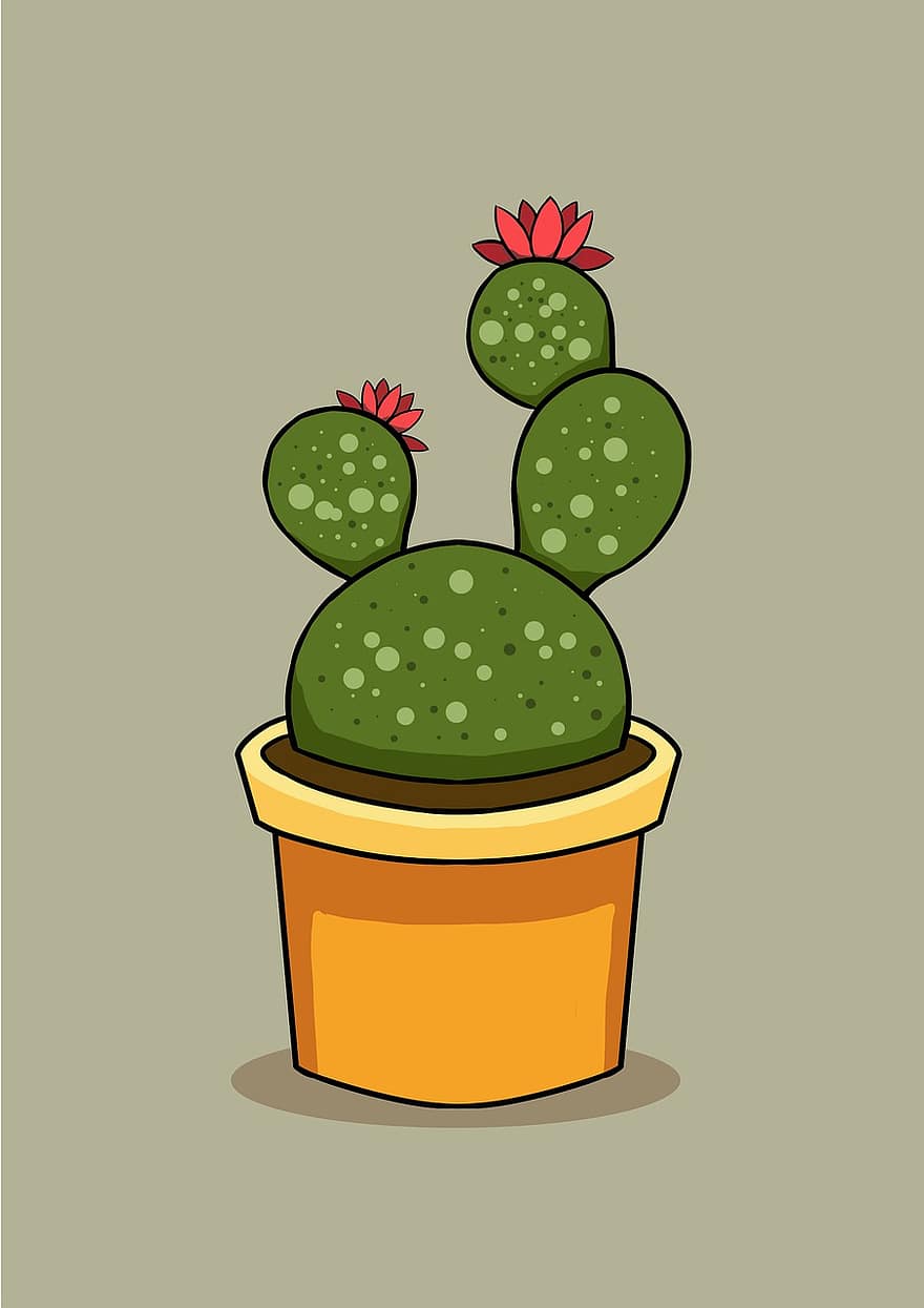 cactus, fabriek, pot, plant in bloempot, gepotte cactus, sier-, bloem, icoon, digitale tekening