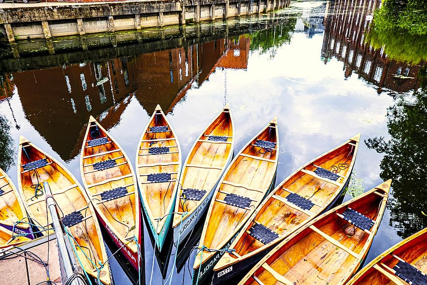 kanoer, flod, både, vand, afspejling, fritid, rekreation, kano, udendørs, Norwich