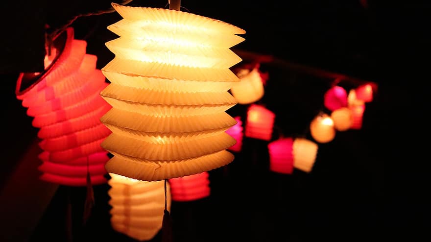 papieren lantaarns, Chinese lantaarns, schijnend, licht, gloeiend, lantaarns, verlichting, verlicht, festival, viering, avond