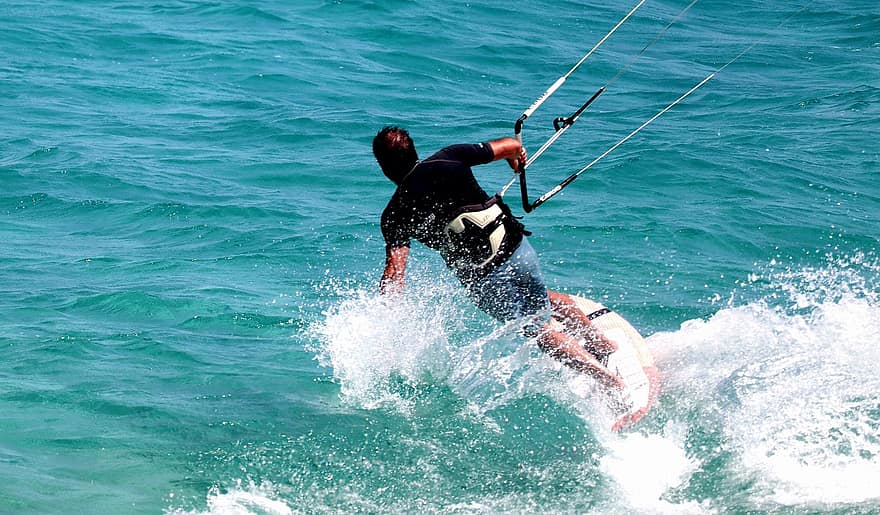 kite surfing, kite surfař, kite board, sportovní, vodní sporty, sportovec, moře, sport, muži, extrémní sporty, voda
