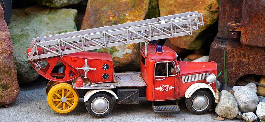 giocattoli, camion dei pompieri, veicolo, ruote, macchina giocattolo