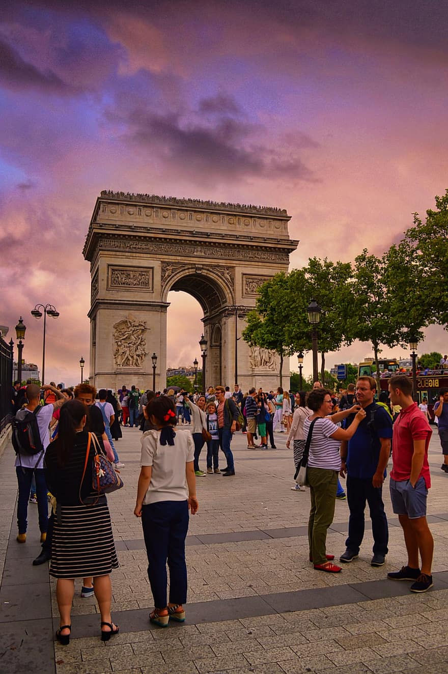 utazás, diadalív, idegenforgalom, emlékmű, történelmi, Párizs