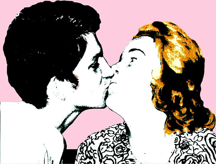 bacio, 1960, paio, romanza, San Valentino, insieme, amore, fortuna, donna, Gli amanti, uomo