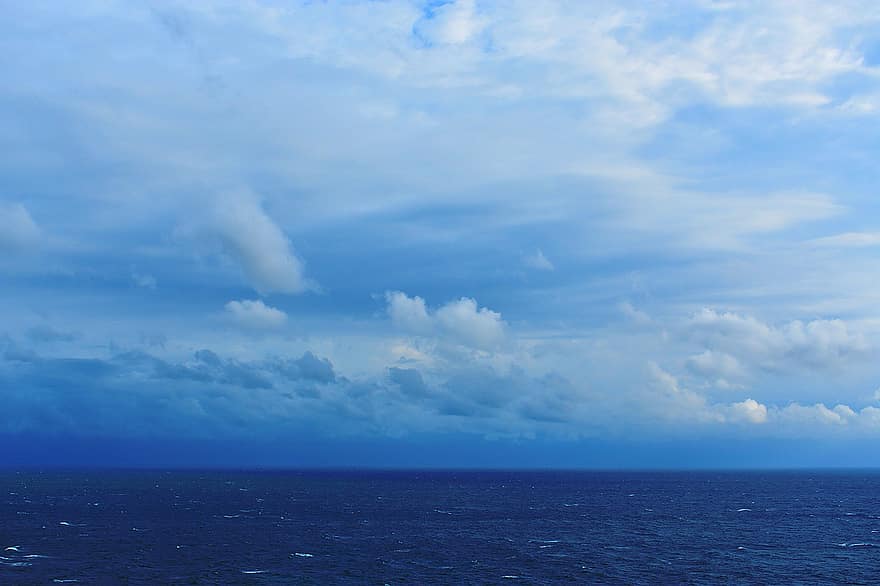 valtameri, meri, taivas, pilviä, ranta, määränpää, ulkona, matkustaa, sininen, kesä, pilvi