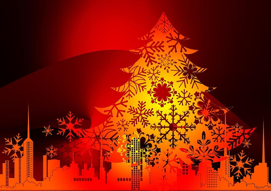 Červené, silueta, Vánoce, hvězda, světlo, příchod, strom, strom dekorace, dekorace, Štědrý večer, atmosféra