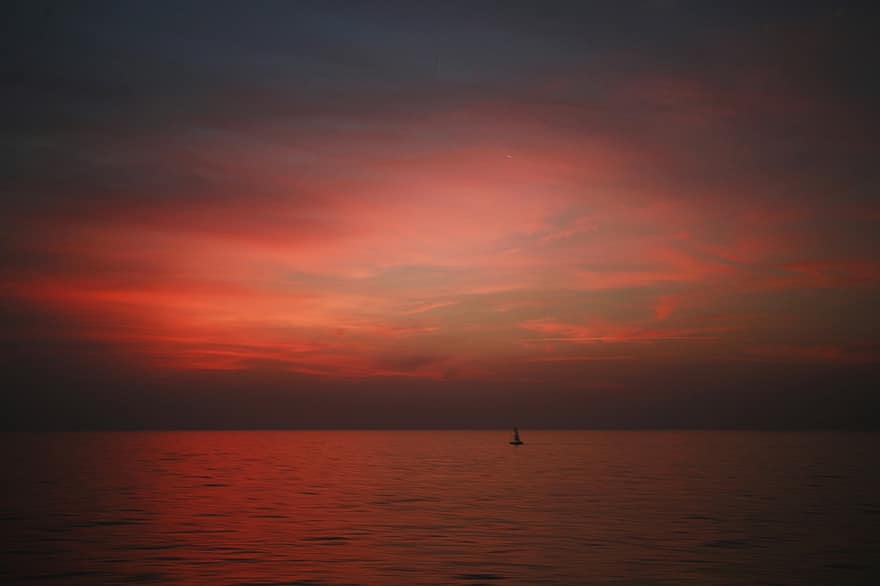 solnedgang, ocean, tusmørke, skumring, hav, berolige, marinemaleri, havudsigt