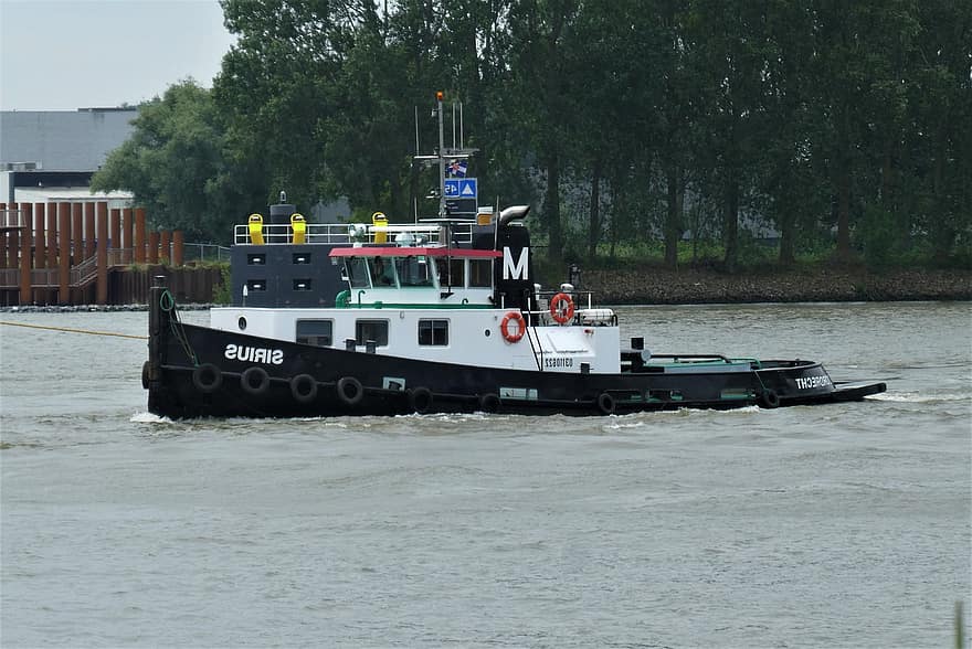 tirón, Envío, río, enviar, bote, remolcador, transporte, náutico, marítimo, agua, Rotterdam
