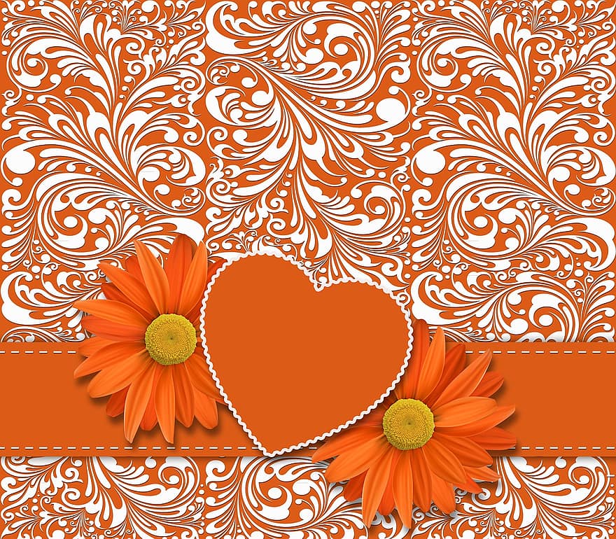 Flower, Floral, Heart, Background, Romantic, Card, Design, Love, Feelings