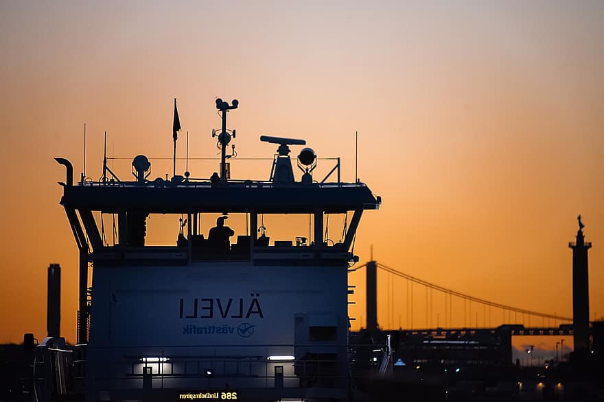 Port, Sea, Ships, Safety, Gothenburg, sunset, dusk, transportation, industry, shipping, silhouette