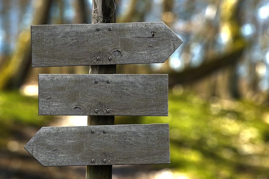 Signpost, Wooden Boards, Forest Path, Direction, Empty, Left, Right, Mark, Wood, Wooden Slat, Mock-up