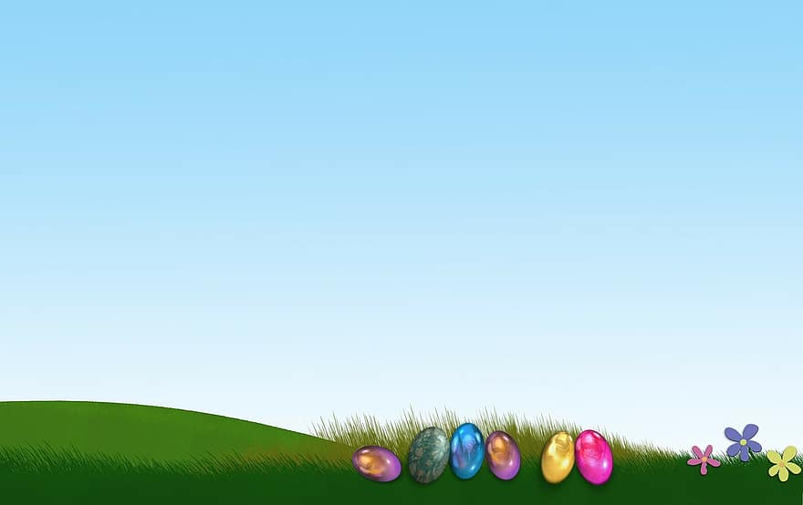 Easter, Easter Eggs, Background, Meadow, Color, Colorful, Flowers, Grass, Vectors