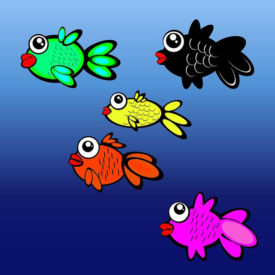 akwarium, ryba, zbiornik, kreskówka, pływać, śmieszne, uroczy, Niebieska kreskówka, niebieska ryba
