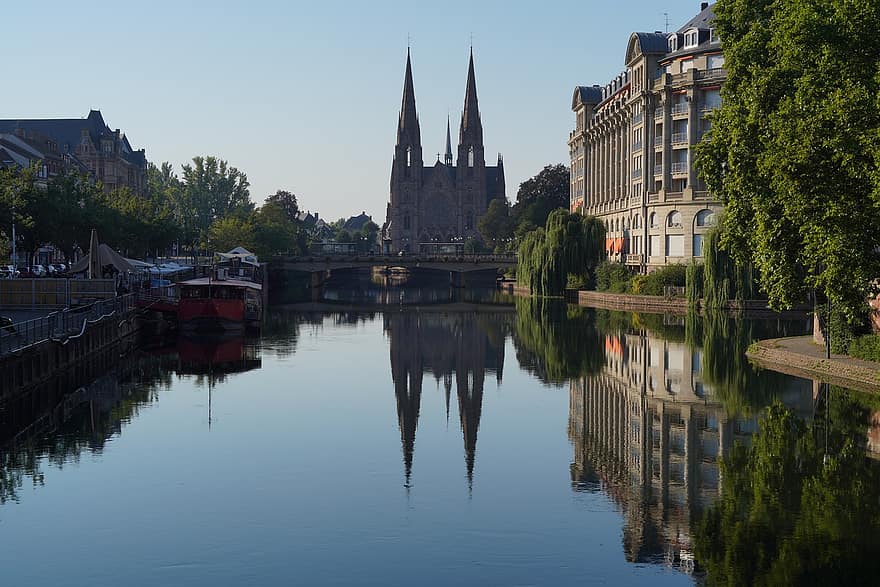 церковь, собор, река, зеркальное отображение, отражение