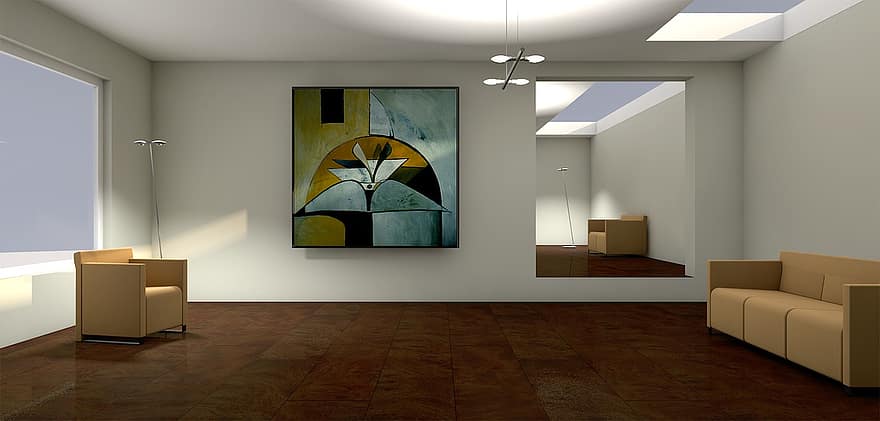sol, lichtraum, ombra, galeria, sala d'estar, apartament, gràfic, representació, arquitectura, en viu, Visualització 3D