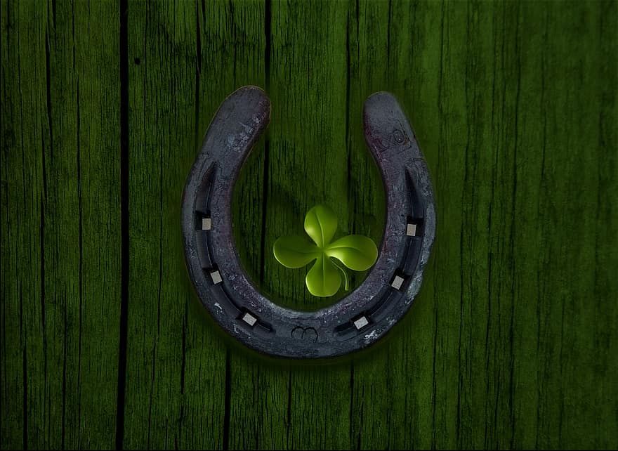 suerte, herradura, símbolo de buena suerte, trébol de cuatro hojas, pared, amuleto de la suerte, vierblättrig, verde, trébol de la suerte, tréboles, trébol