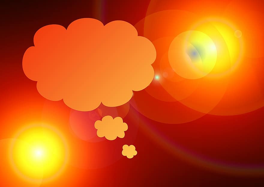bombolla de pensament, llum, flamarada, globus, núvol, pensar, bokeh, fons, punts, cercle, cercles de llum