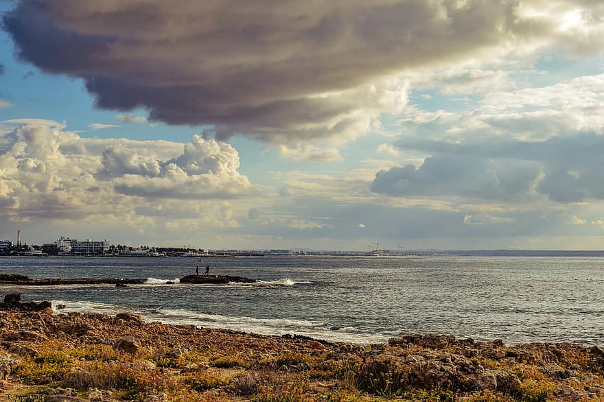 Costa rocosa, mar, naturaleza, cielo, nubes, marina, horizonte, ayia napa, Chipre, costa, paisaje