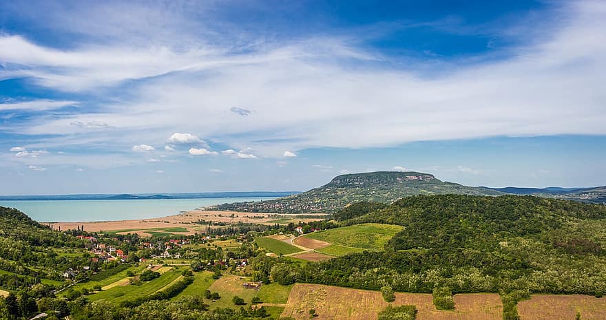 Balatonmeer, meer, Szigliget, berg-, landschap, natuur, Hongarije