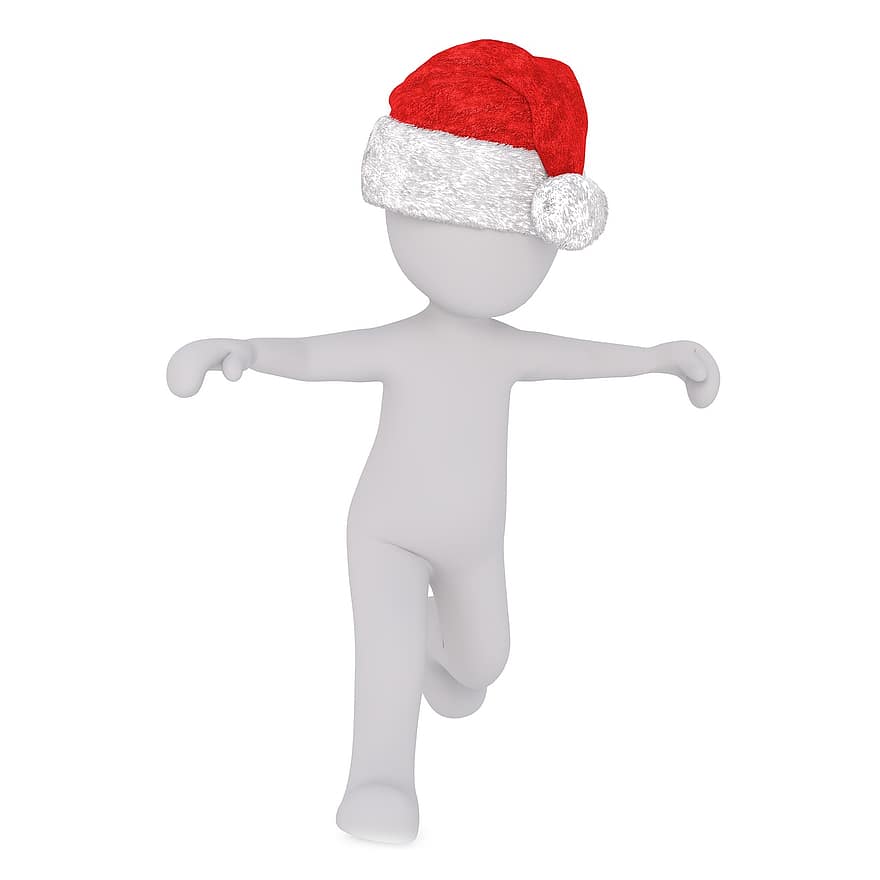 hombre blanco, modelo 3d, aislado, 3d, modelo, cuerpo completo, blanco, sombrero de Santa, Navidad, Sombrero de santa 3d, volador