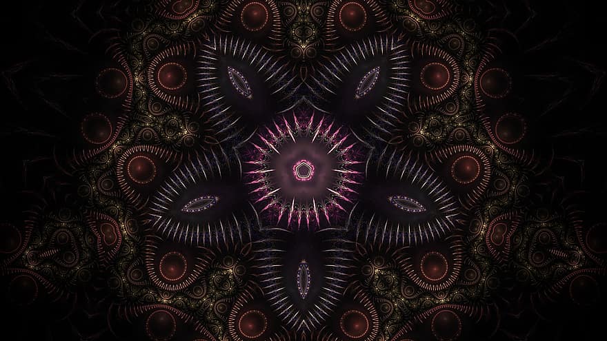 rozet, mandala, achtergrond, patroon, behang, symmetrisch, donker, lichtgevend, ontwerp