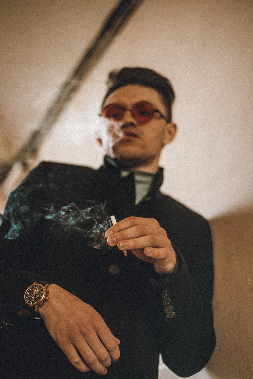 мъж, модел, портрет, поза, очила, цигара, стил, пушене, мода, представяйки, млад мъж