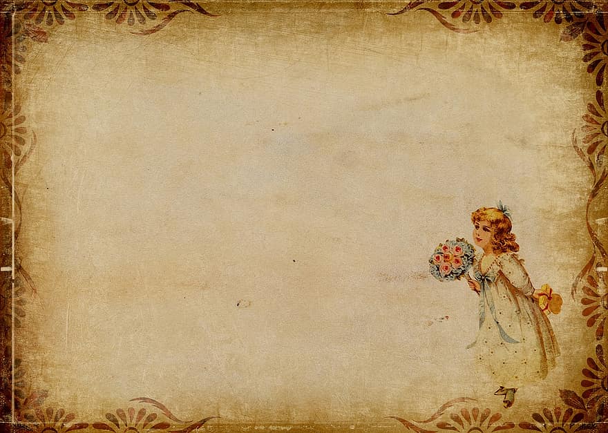 дитя цветов, девушка, цветы, ребенок, Рамка, изображение на заднем плане, деко, поздравительная открытка, бумага, фон, марочный