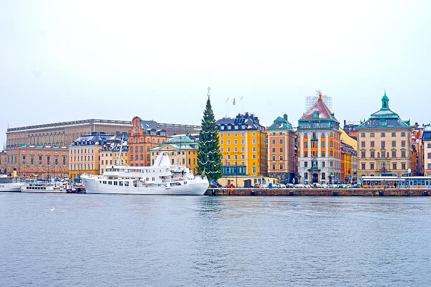 город, Швеция, воды, декорации, Европа, архитектура, известное место, морское судно, городской пейзаж, путешествовать, туризм