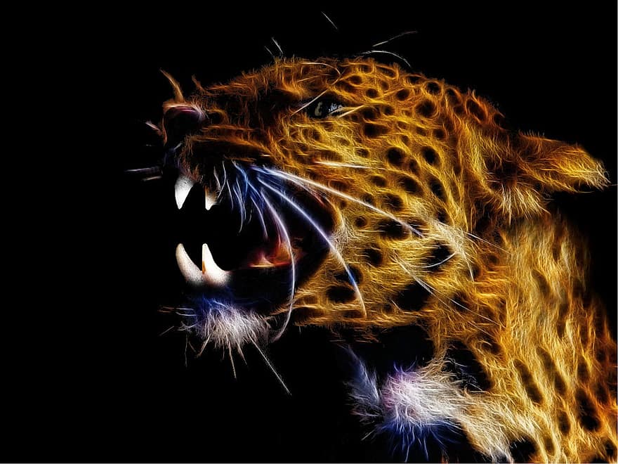 Fractalius, Leopard, Big Cat, Close Up