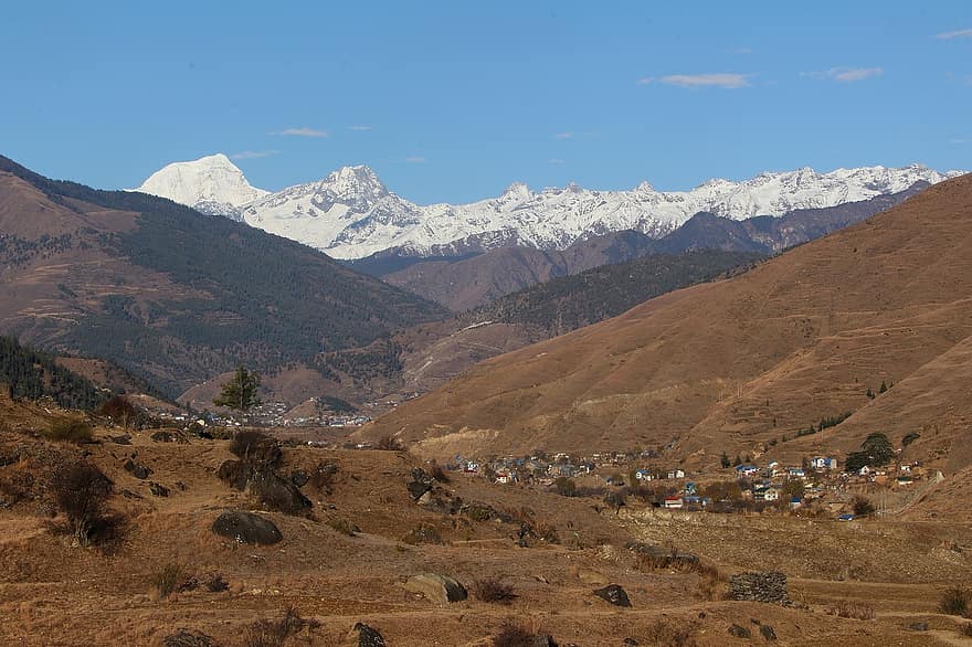 jumla, Nepāla, kalni, Karnali province, ainavu, kalns, kalnu virsotne, kalnu grēda, sniegs, vasarā, ceļot