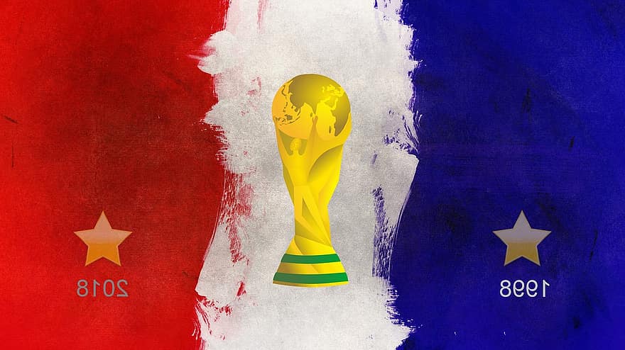 mundo, vaso, fútbol, ganador, Francia, 2018, 1998, estrellas, trofeo, final, bandera