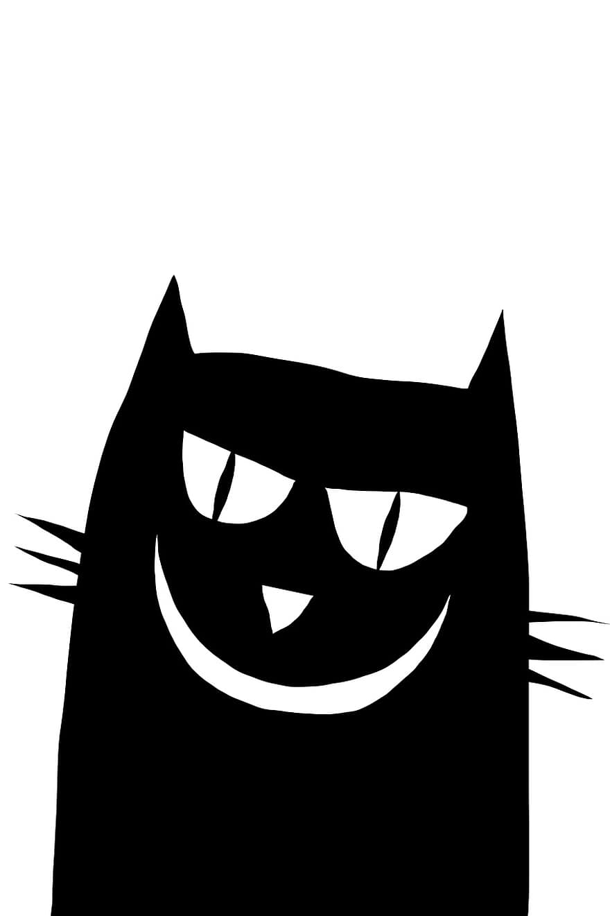 macska, vektor, előfizetői, ábra, állatok, fekete macska, fekete-fehér rajz, Vektoros illusztráció, vicces